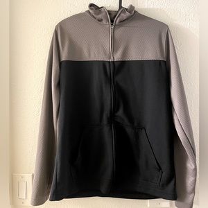 Black and brown polyester athletic jacket